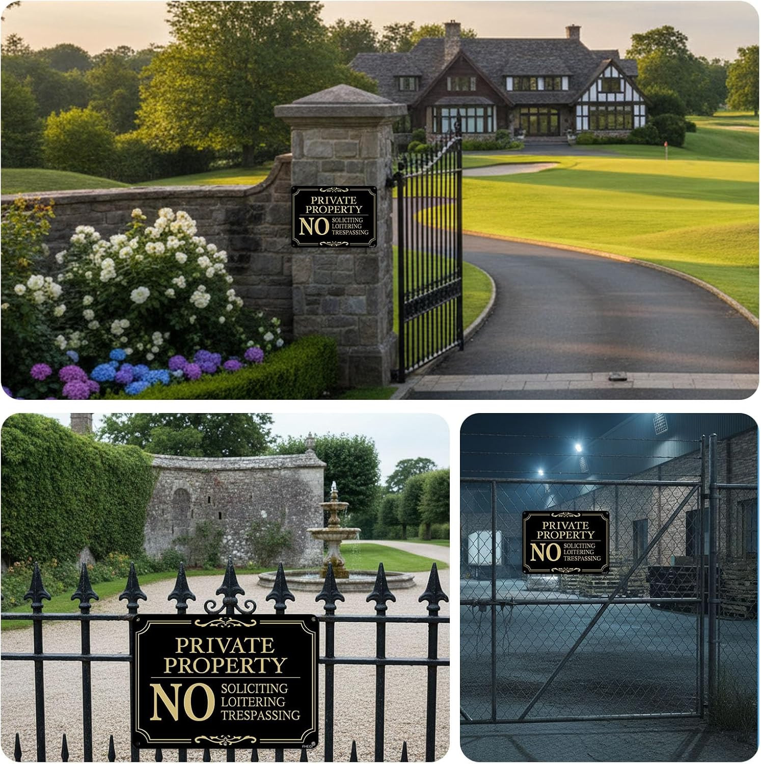 Private Property Warning Signs 2 Pack No Trespassing No Soliciting Signs Black