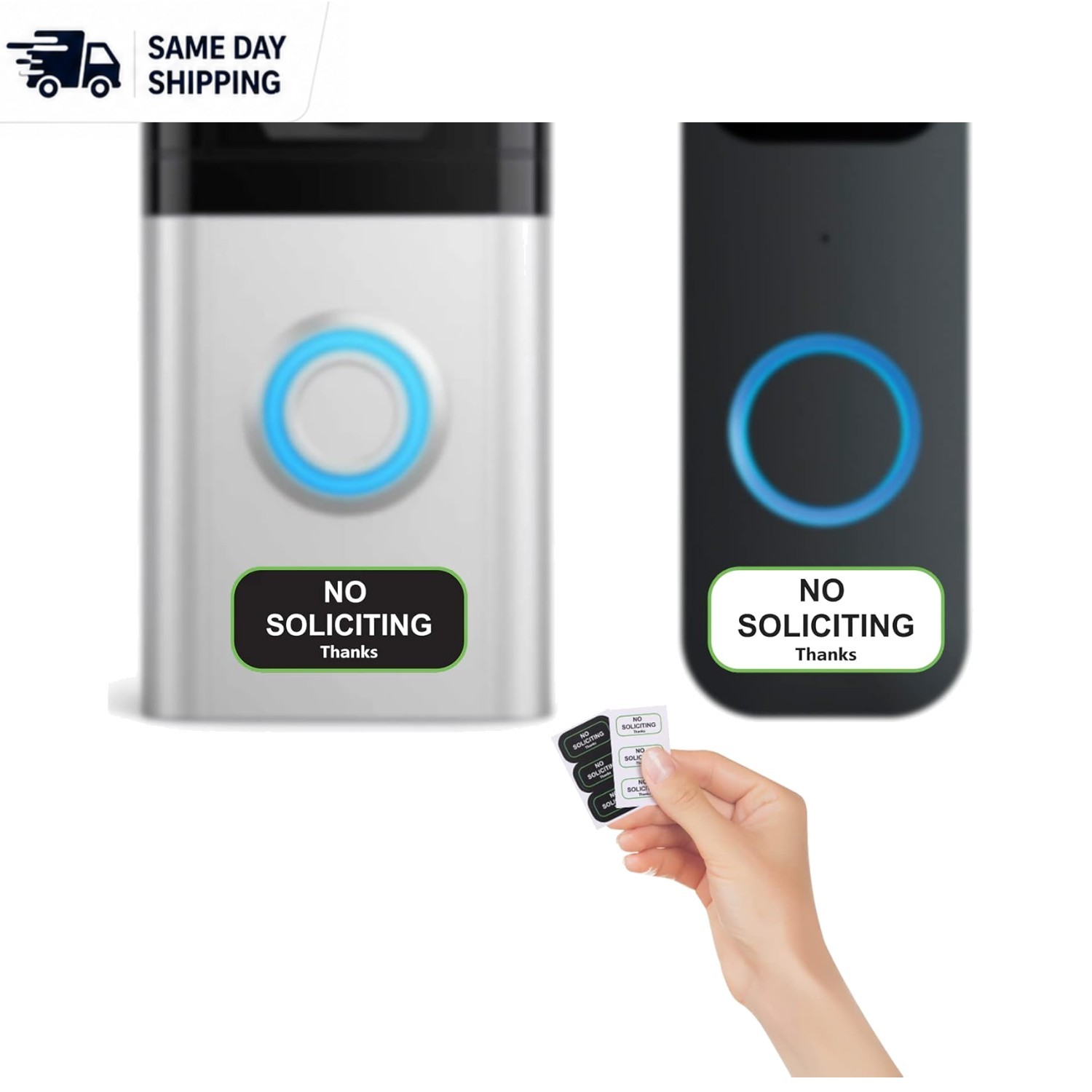 Stylish 6-Pack ‘No Soliciting’ Signs – 1×0.5 in, Black & White for All Doorbells
