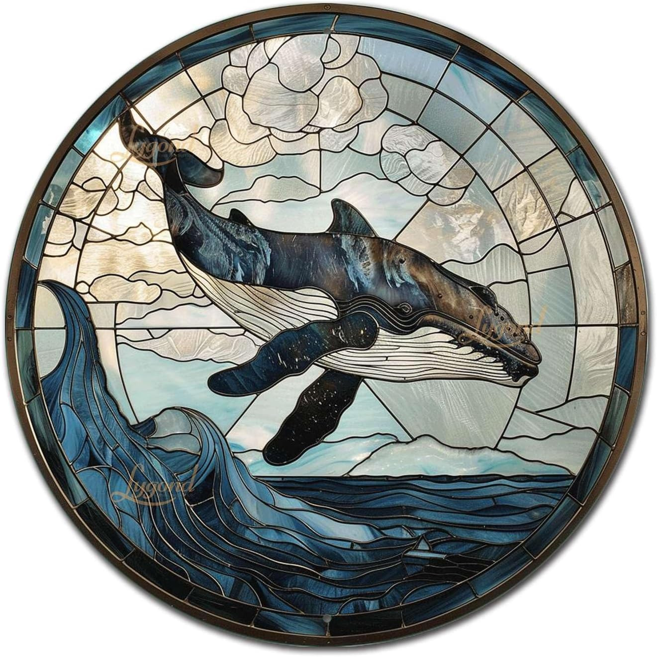 Metal Sign Tin Sign Circular Stained Glass Whale Bar Sign for Garage 8×8 Inches
