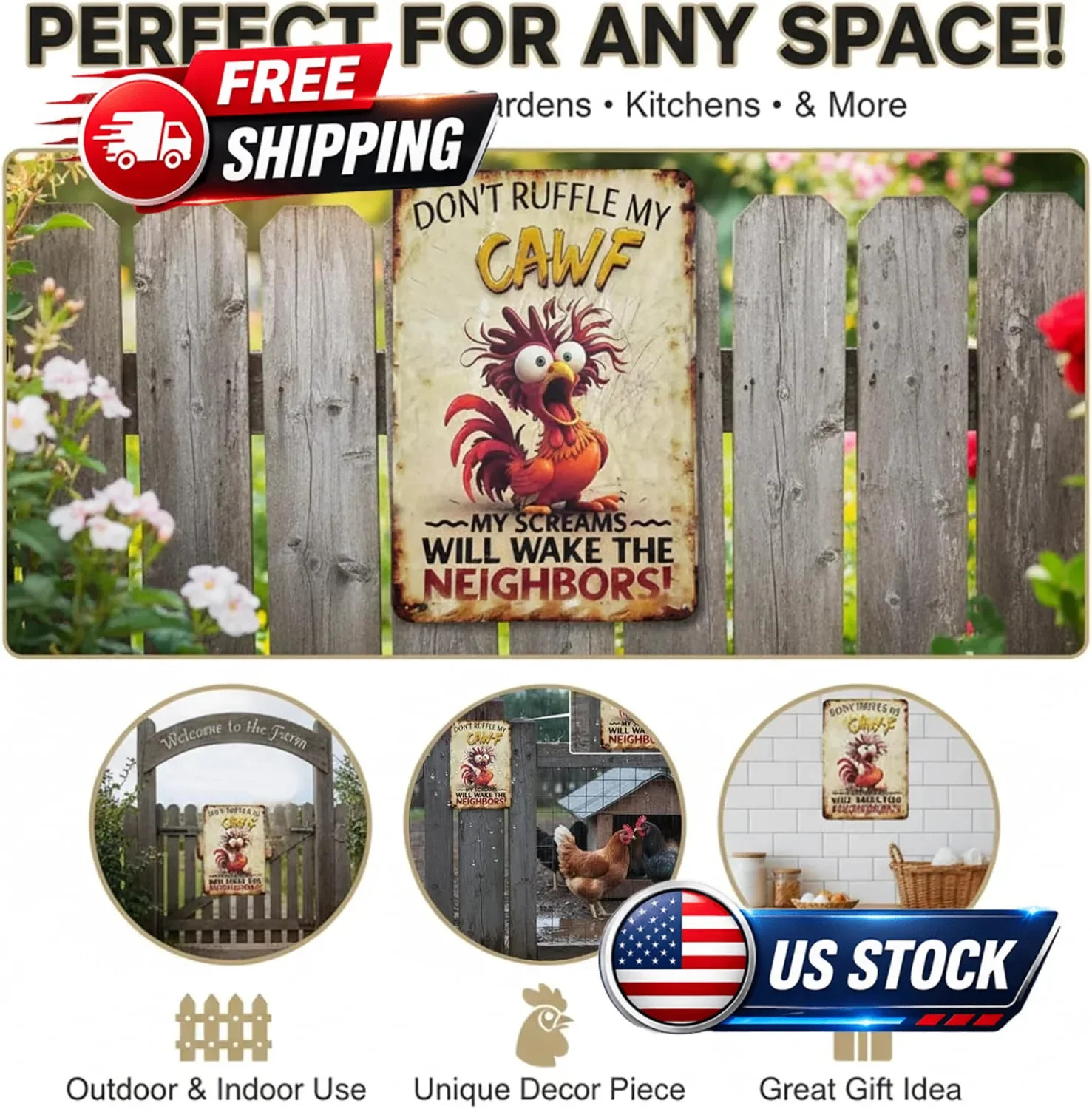 Funny Chicken Metal Sign 8×12 Rustic Farmhouse Wall Decor Natural New