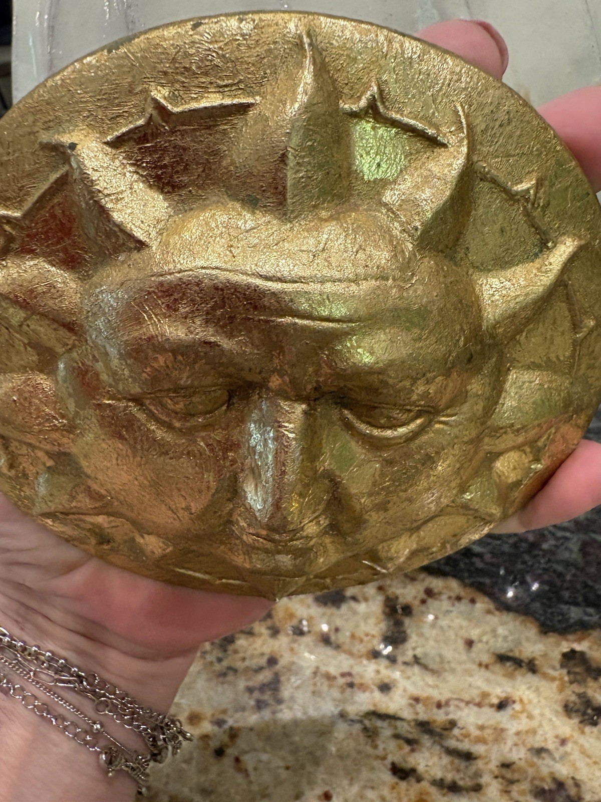Vintage Pier 1 Sun Face Gold Wall Decor 4” Boho Celestial Accent
