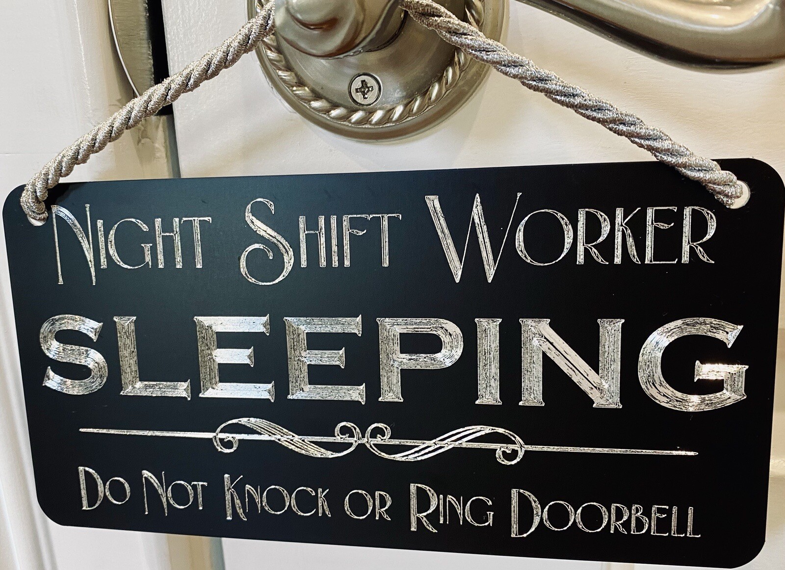 Diamond Etched 8×4 Night 3rd Shift Worker Warning Do Not Knock Metal Door Sign