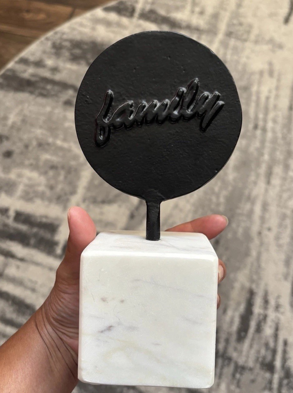 Solid Marble Base “family” Metal Word Decor – 8″ Freestanding Tabletop Sign