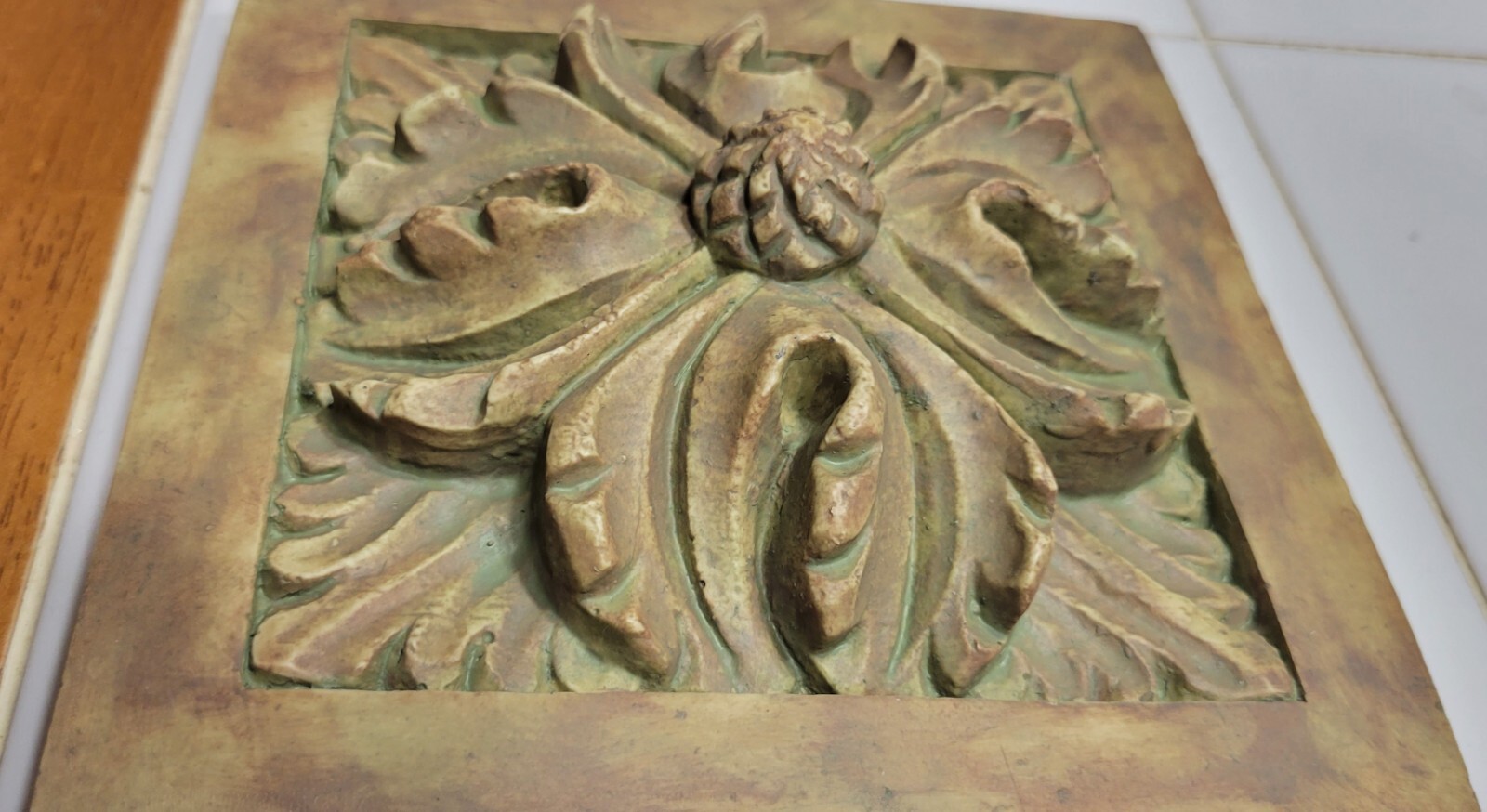 FLOWER WALL PLAQUE, 6 INCHES H X 6 INCHES W, FREE SHIPPING ALMOND BROWN
