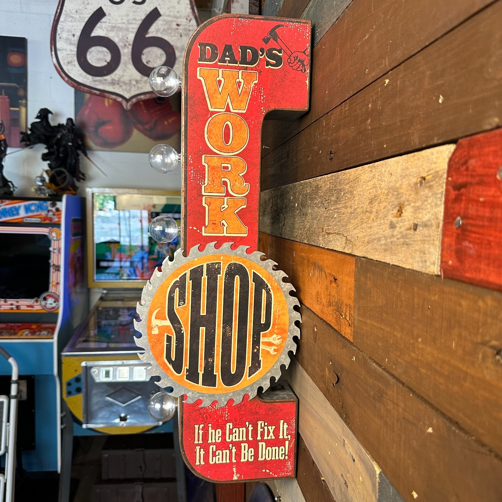 Dad’s Workshop Double Sided 25″ Marquee LED Sign Retro Vintage Design Battery Op