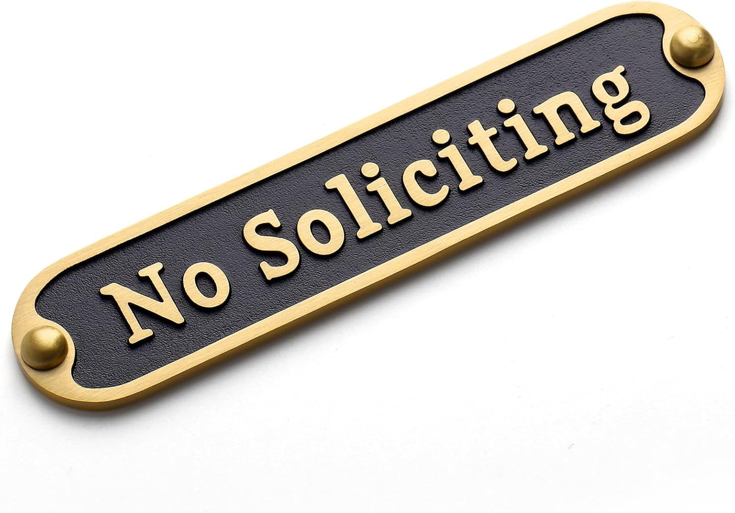 Brass No Soliciting Sign 6.5″ – Brushed Matte Finish, Hidden Screws and Nanotape