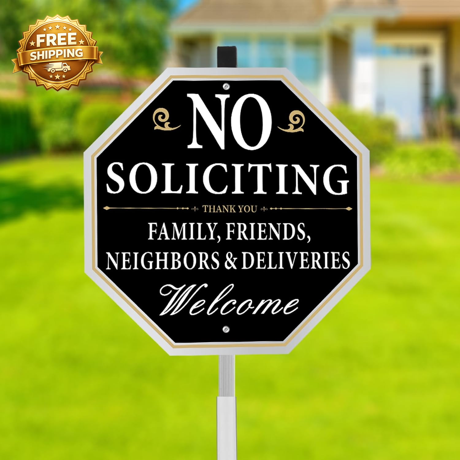 No Soliciting Sign for House with Stake 10 X 10 Inches No Soliciting Yard Sign
