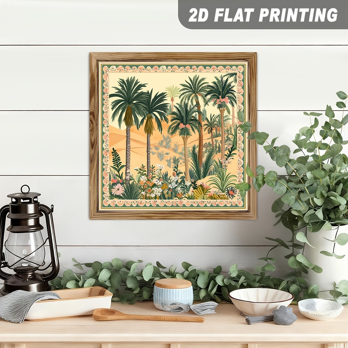 Tropical Palm Tree Desert Floral Wooden Sign Boho Wall Decor for Cafe Entryway