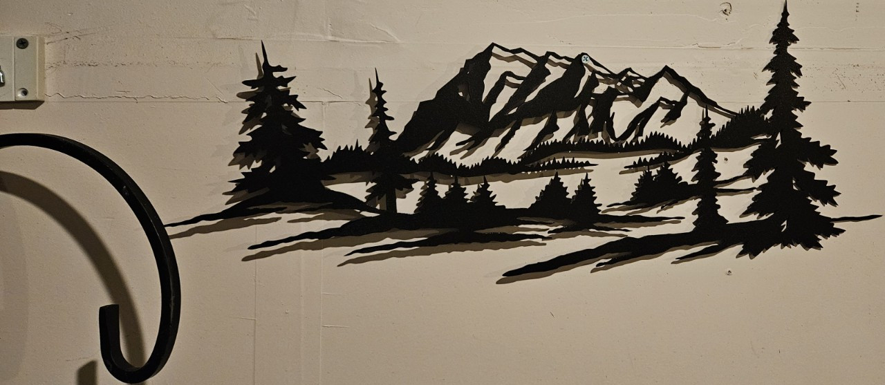 Black Metal Rustic Mountain Landscape Wall Decor Plaque, Wildlife Scenic Sign
