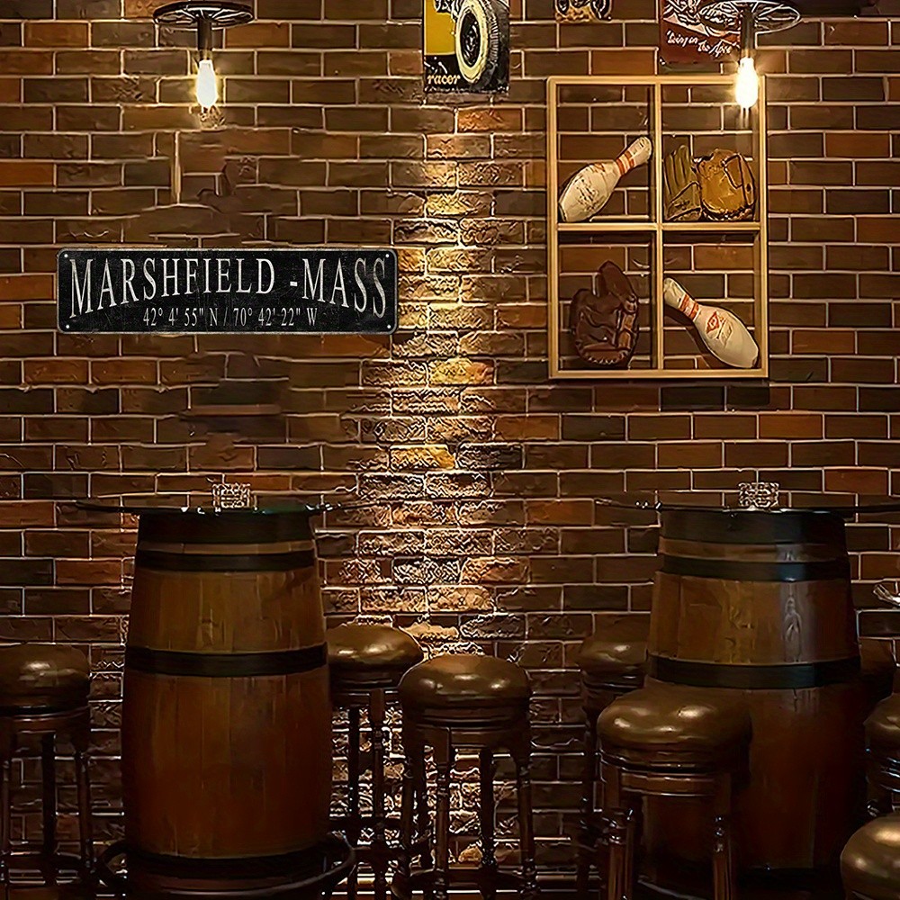 Marshfield Mass Coordinates Vintage Metal Sign New England Wall Art Decoration