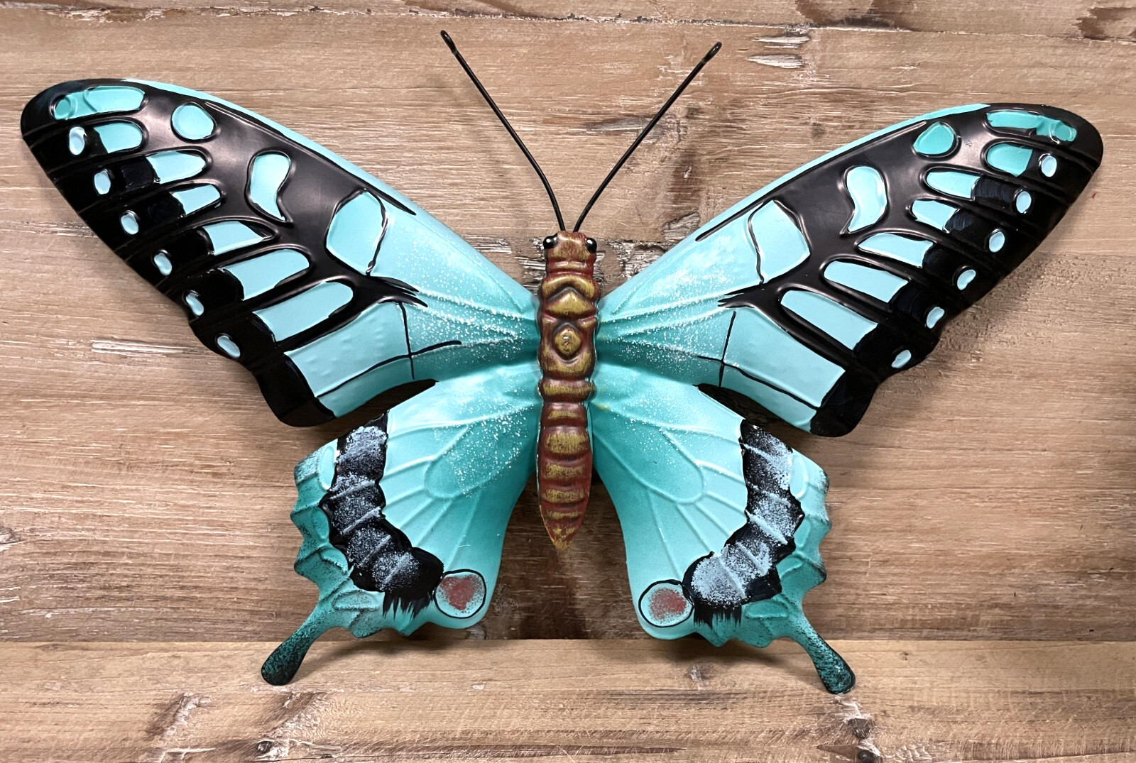 Butterfly Turquoise Embossed Metal Garden Wall Decor 14″ x 8″