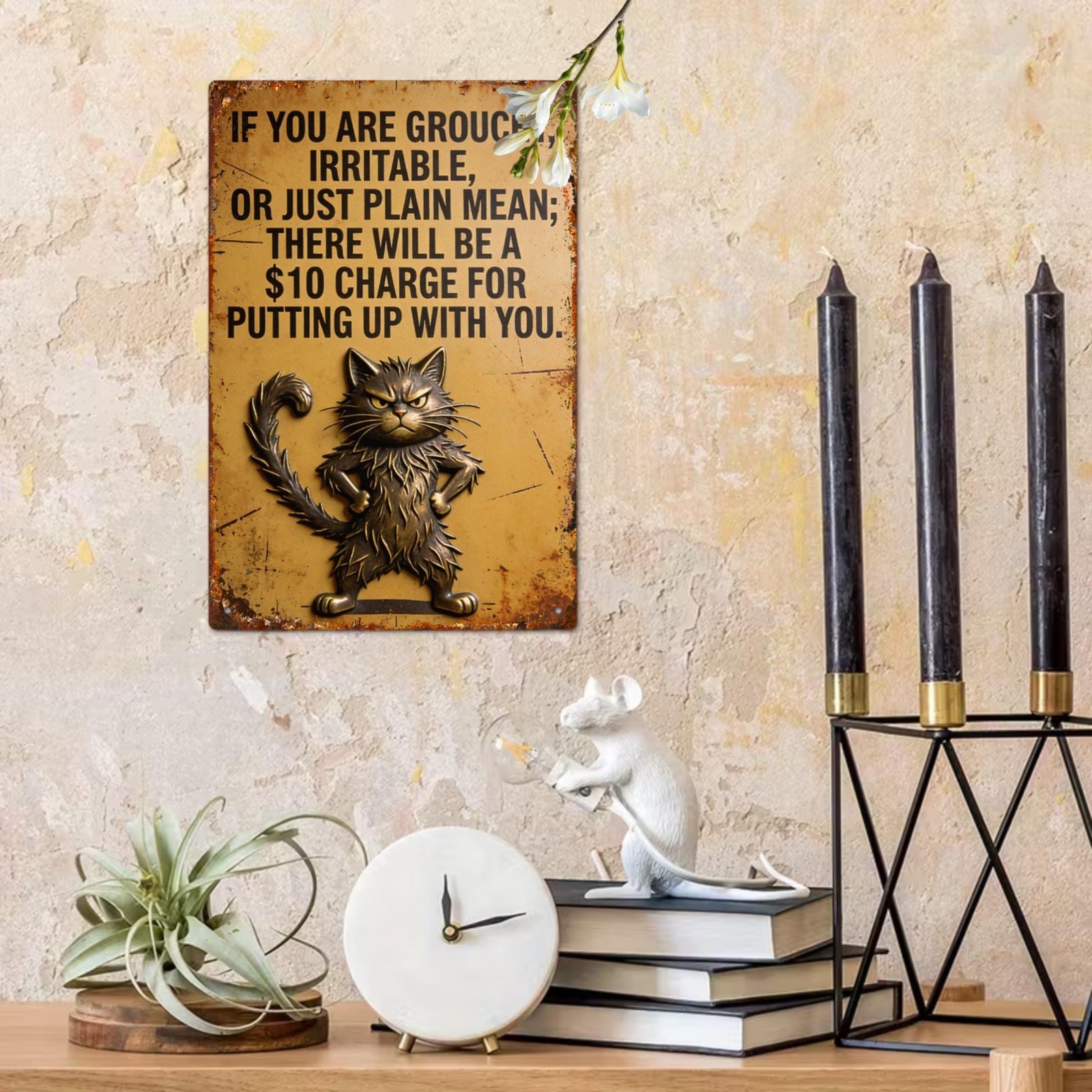 Funny Cat Metal Tin Sign If You Are Grouchy 10 Charge Office Sign Sarcastic Gift