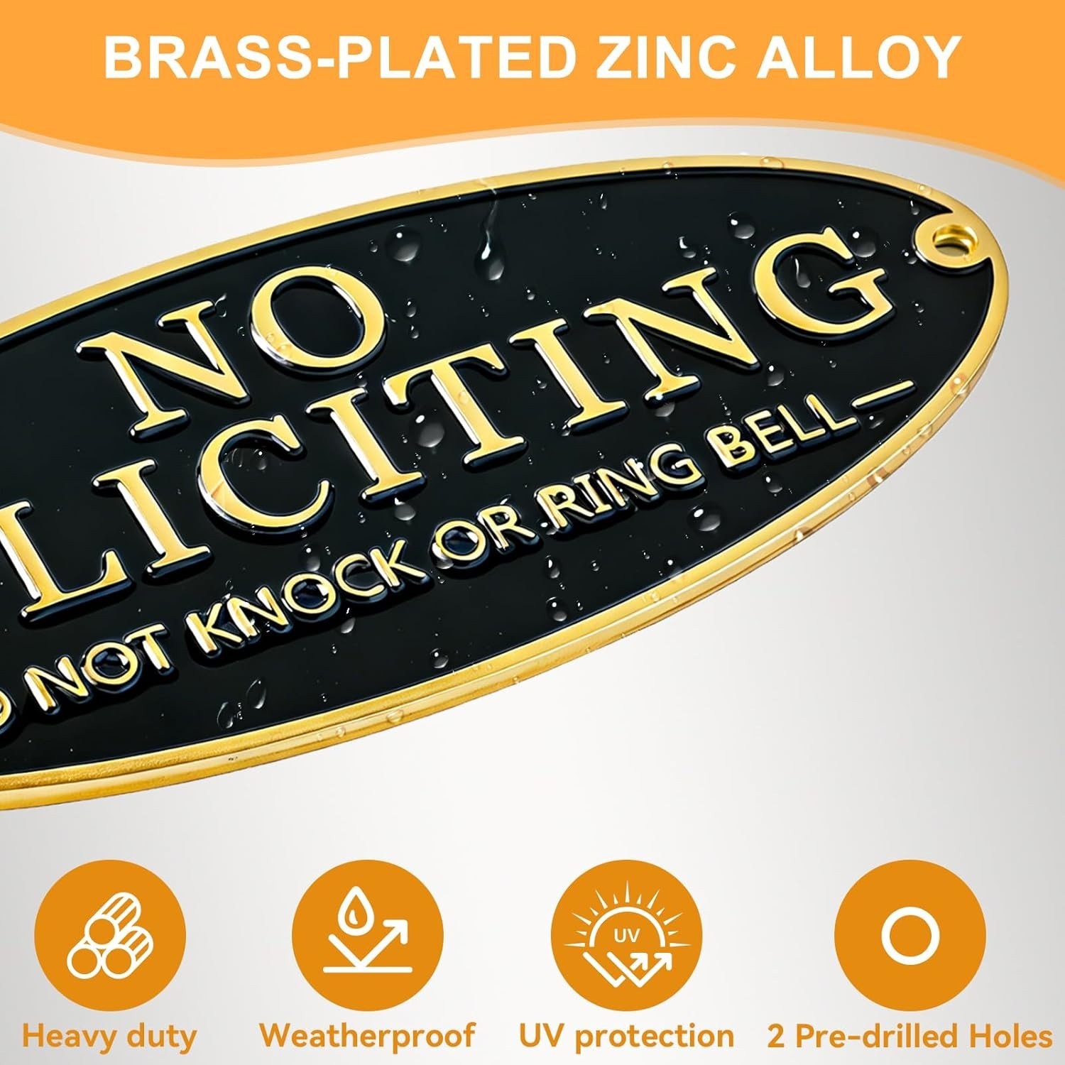 Brass No Soliciting Sign for House, No Soliciting Sign Metal for Front Door Home