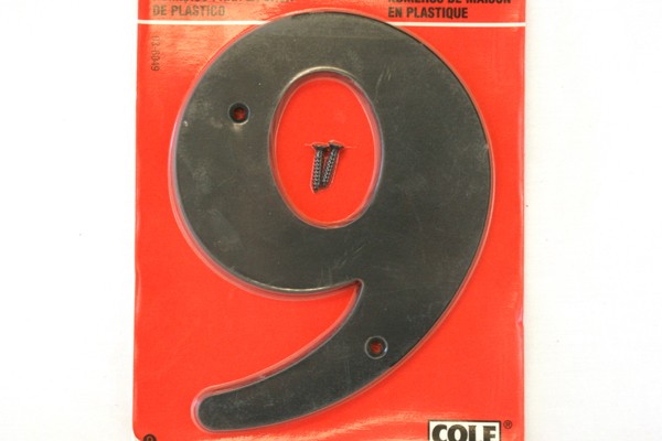 Cole Weatherproof Black House Number 9 – 6″ Tall with Screws Included