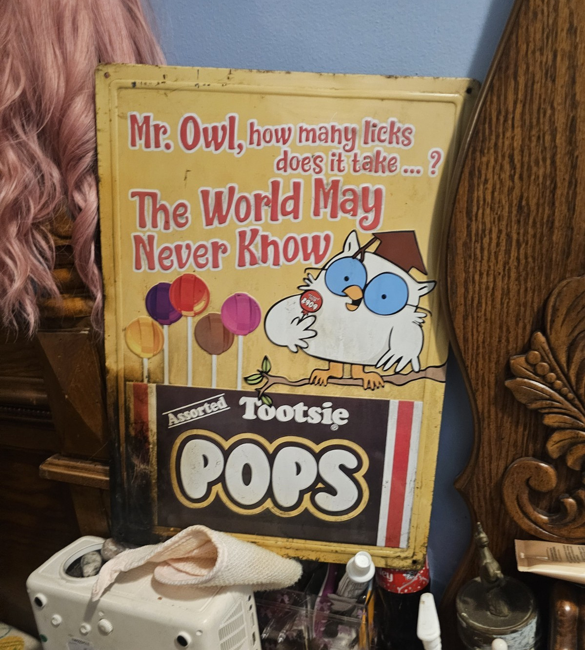Original Vintage Tootsie Pops Mr. Owl Metal Sign Vintage/Retro Vertical