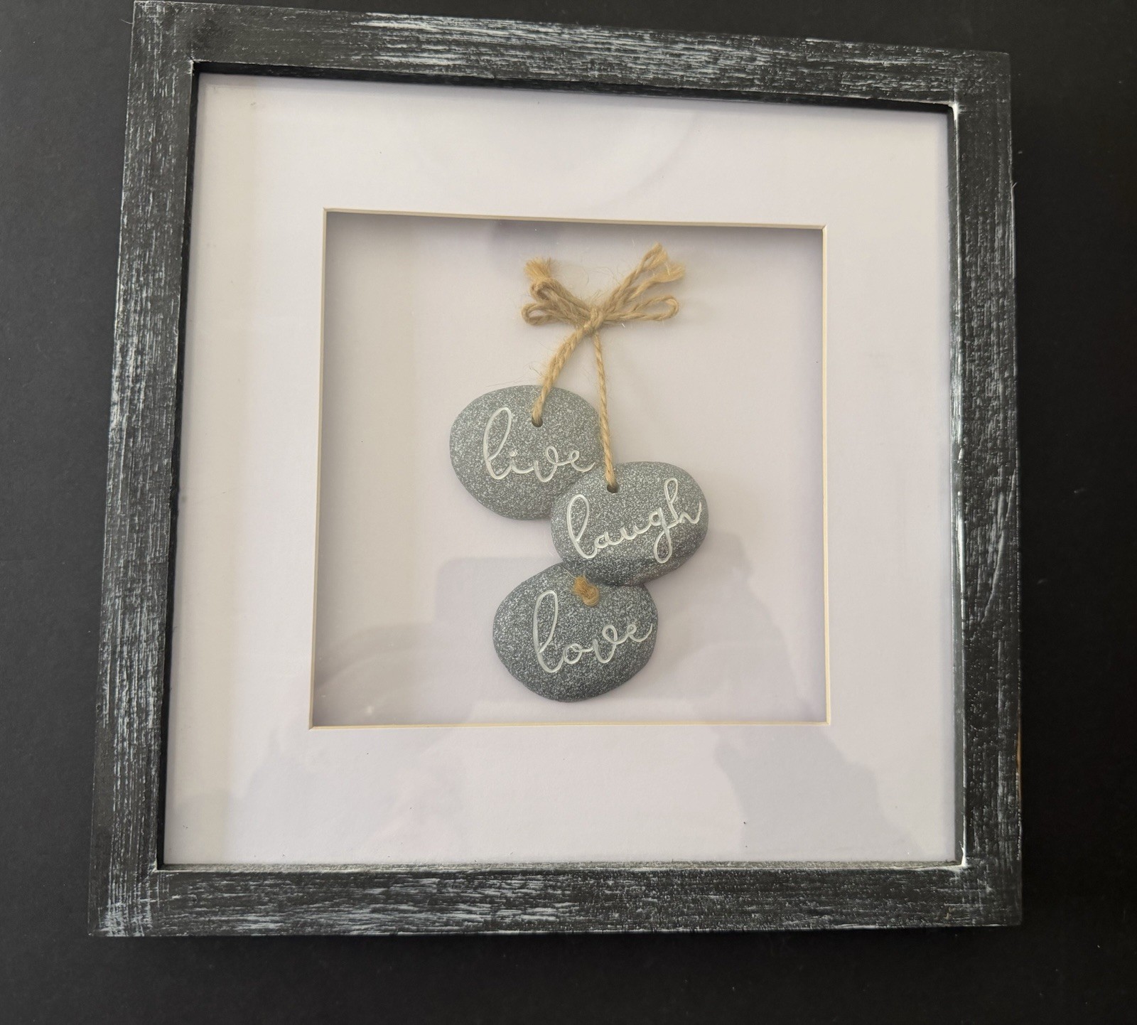 Live Love Laugh Shadowbox Wall Decor Square 10” White Gray Stones Rustic