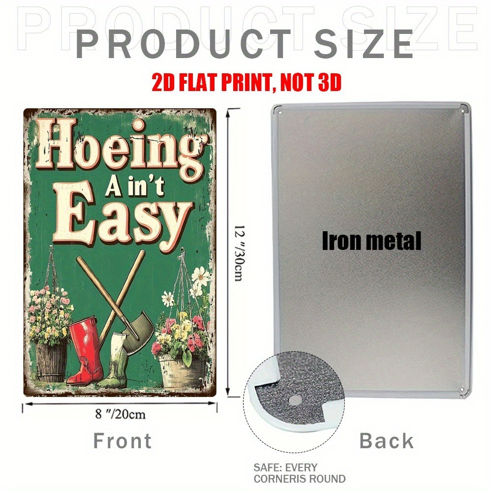Retro Garden Metal Tin Sign – Hoeing A in’t Easy Humor Decor Backyards Outdoor