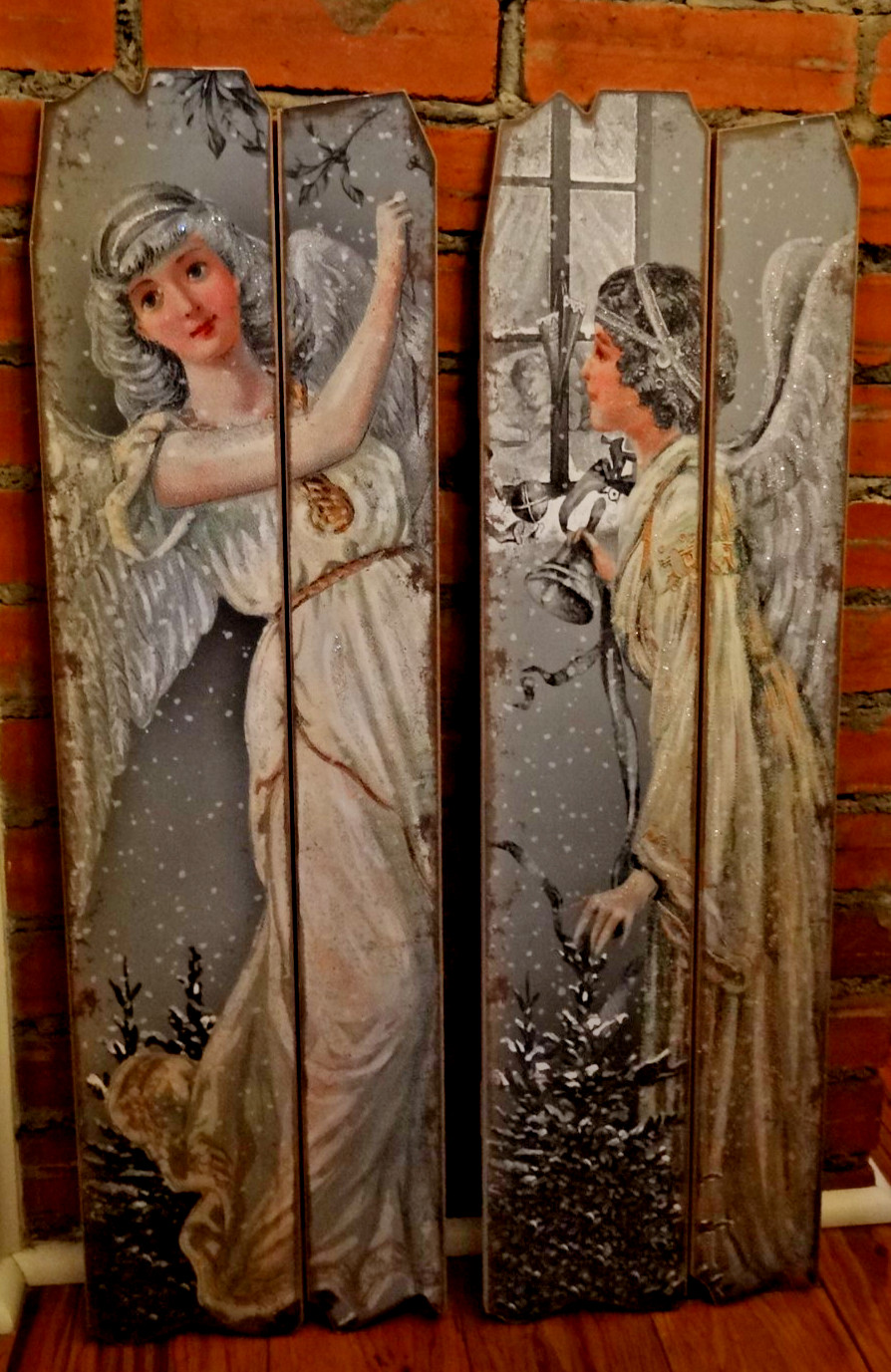 Melrose Intl 2016 Shabby Chic Rustic Angel Wood Wall Art Pair 31.5”