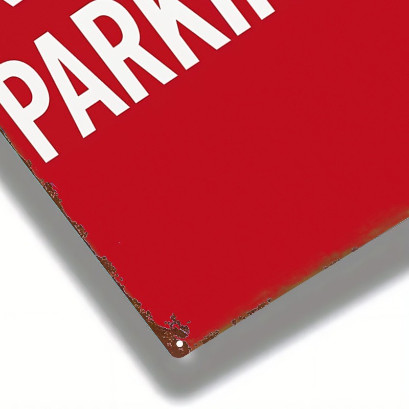 Shabby Bright Red Metal Sign No Parking P Symbol Pattern Yard Fence Decor