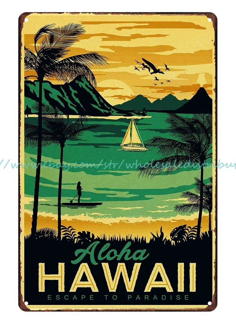 home decor aloha Hawaii vintage reproduction travel poster metal tin sign