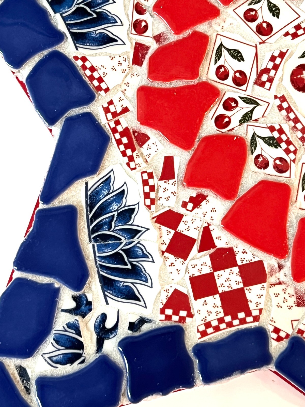 Handmade Mosaic Glass & Broken China Patriotic Red White Blue Star Wall Decor