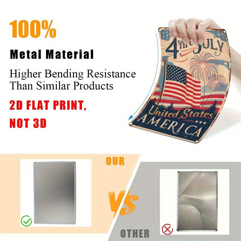 Vintage Tin Sign JULY 04 American Flag Patriotic Metal Sign Man Cave Wall Decor