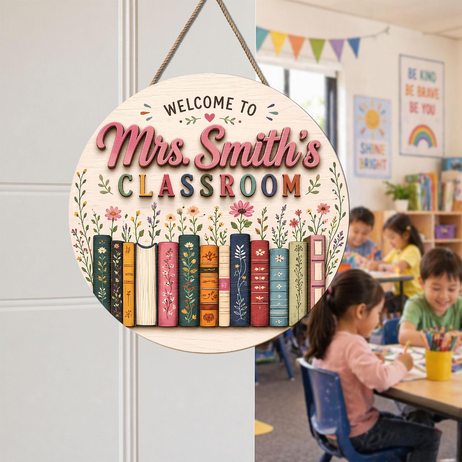 Personalized Teacher Door Sign, Custom Name Classroom Hanger Appreciation Gift