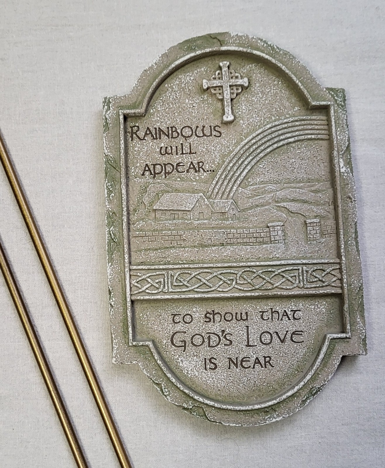 Irish Blessing Stone Plaque w/Ground Stakes “Rainbows Will Appear”