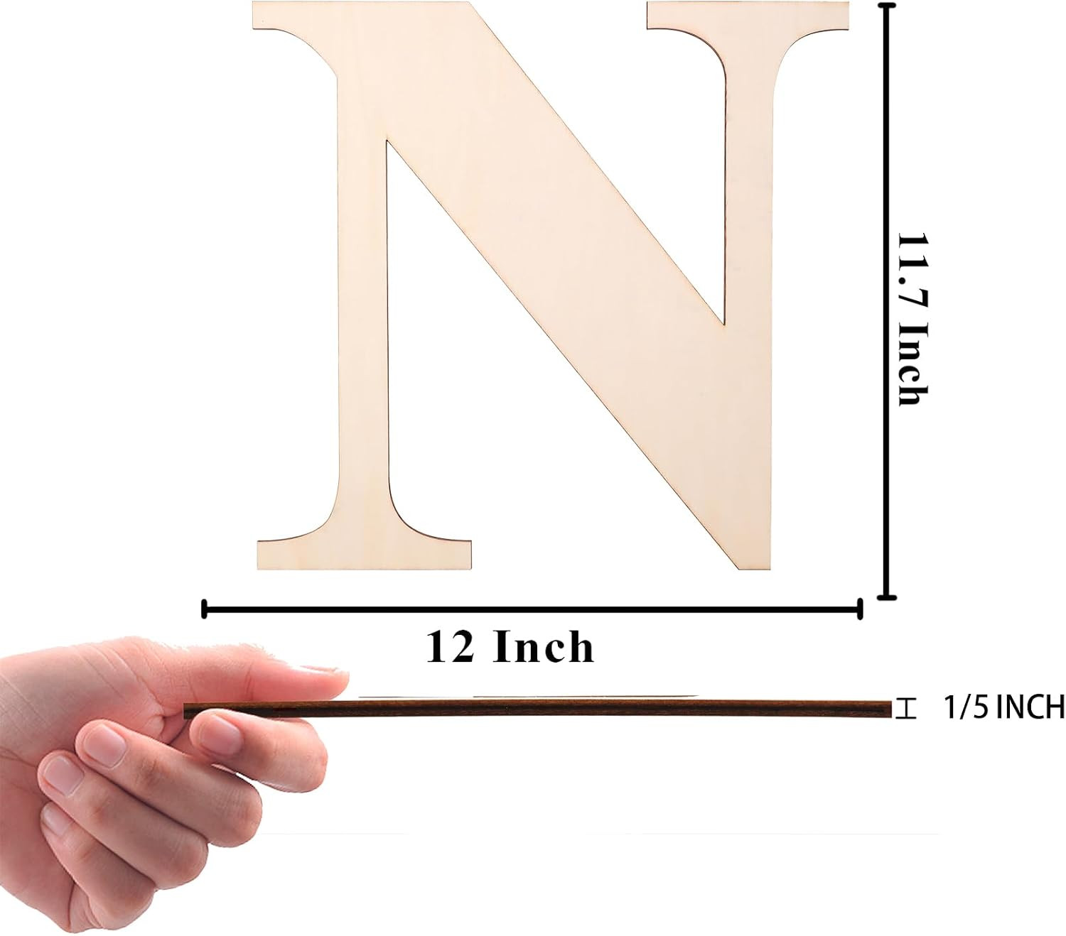 12 Inch Wooden Letter, Smooth Surface Wood Letters for Wall Decor, 1/5 INCH Blan