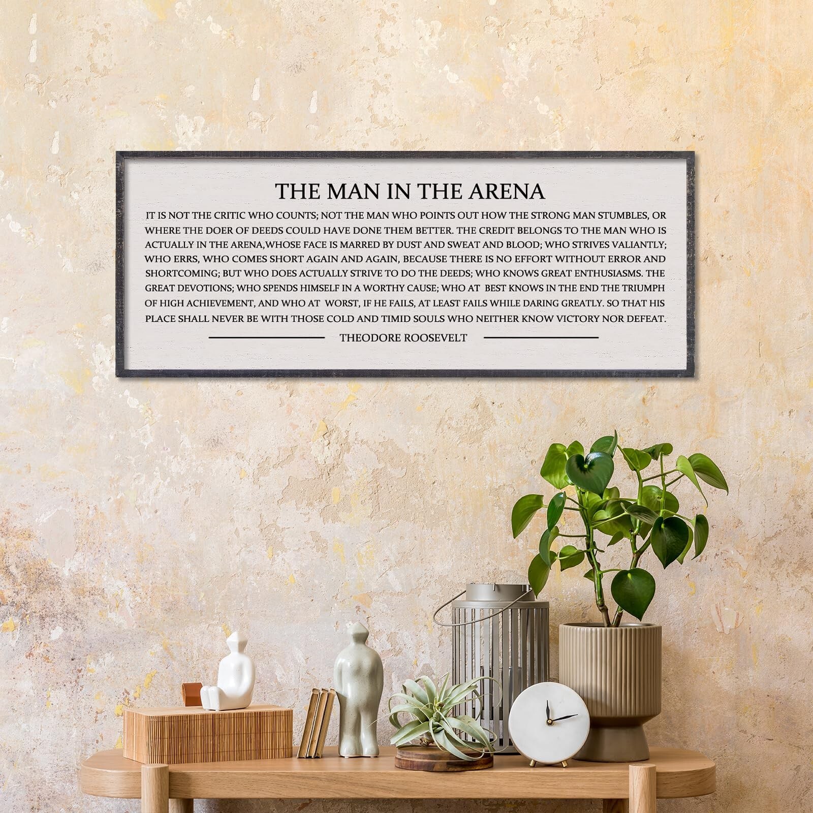 The Man in the Arena Wall Decor 40”x15” Inspirational Quotes Office Wood Fr…