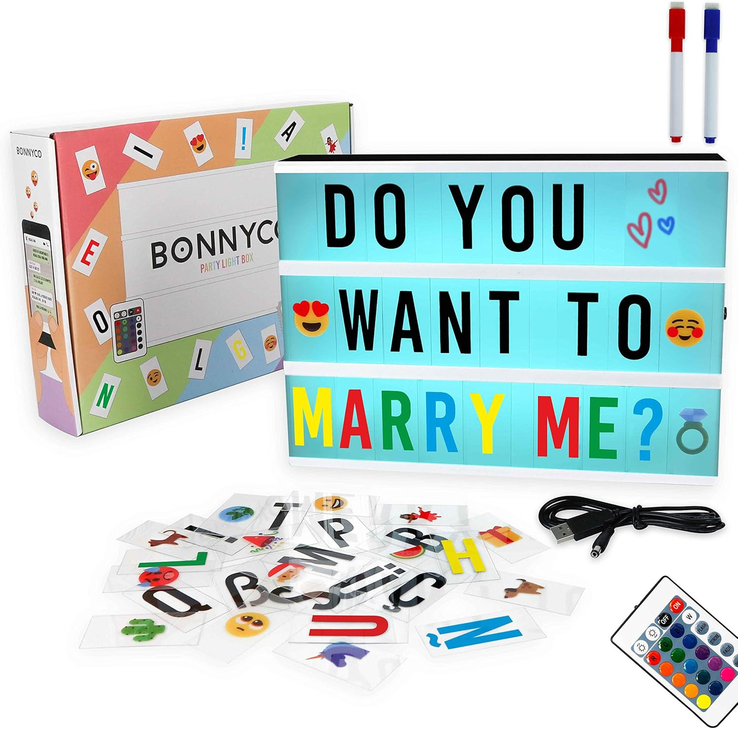 Cinema Light Box Color Changing with 400 Letters, Emojis, Remote Control and 2 M