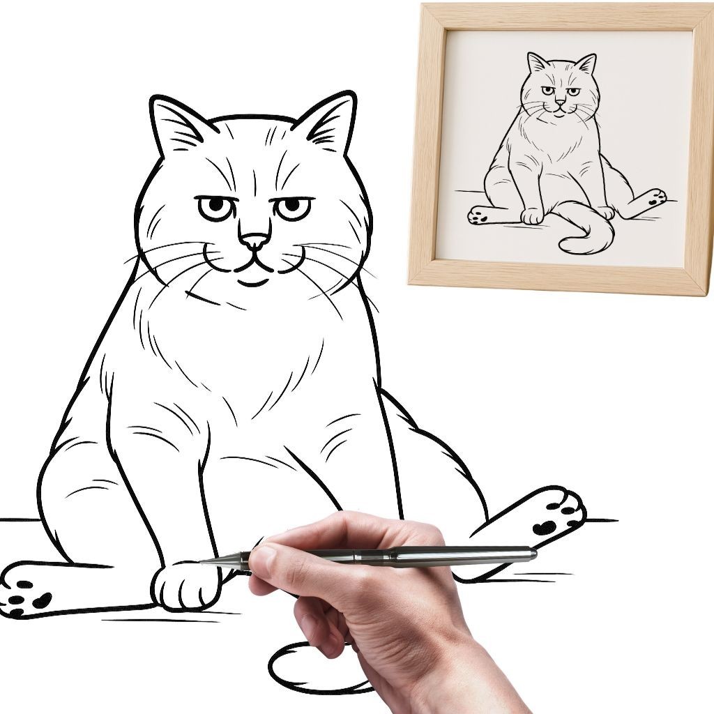 Personalized Cat Portrait from Your Photo Laser Engraved on Wood Panel in Frame