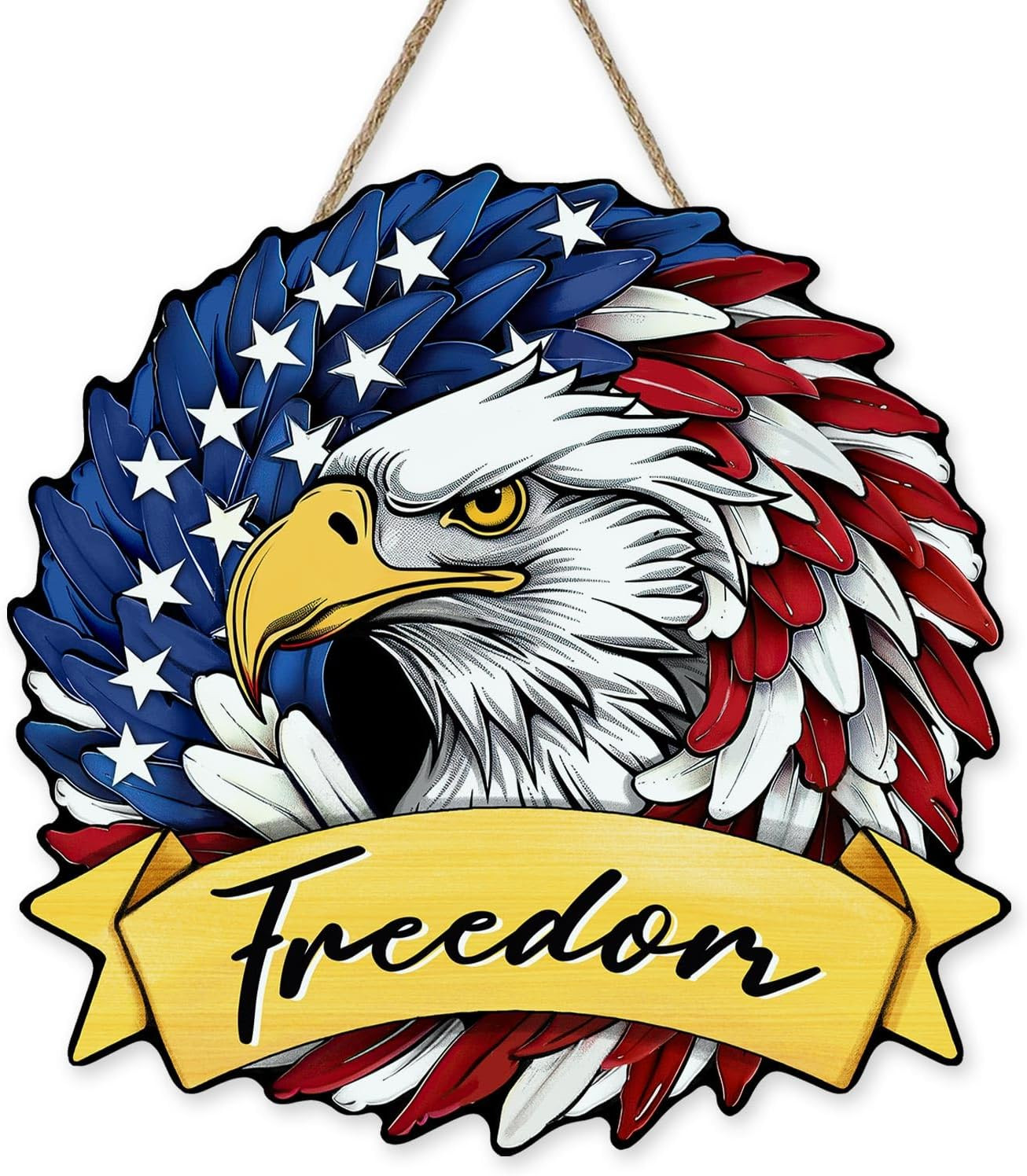 4Th of July Patriotic Bald Eagle Front Door Sign, America Freedom Stars Wood Pla