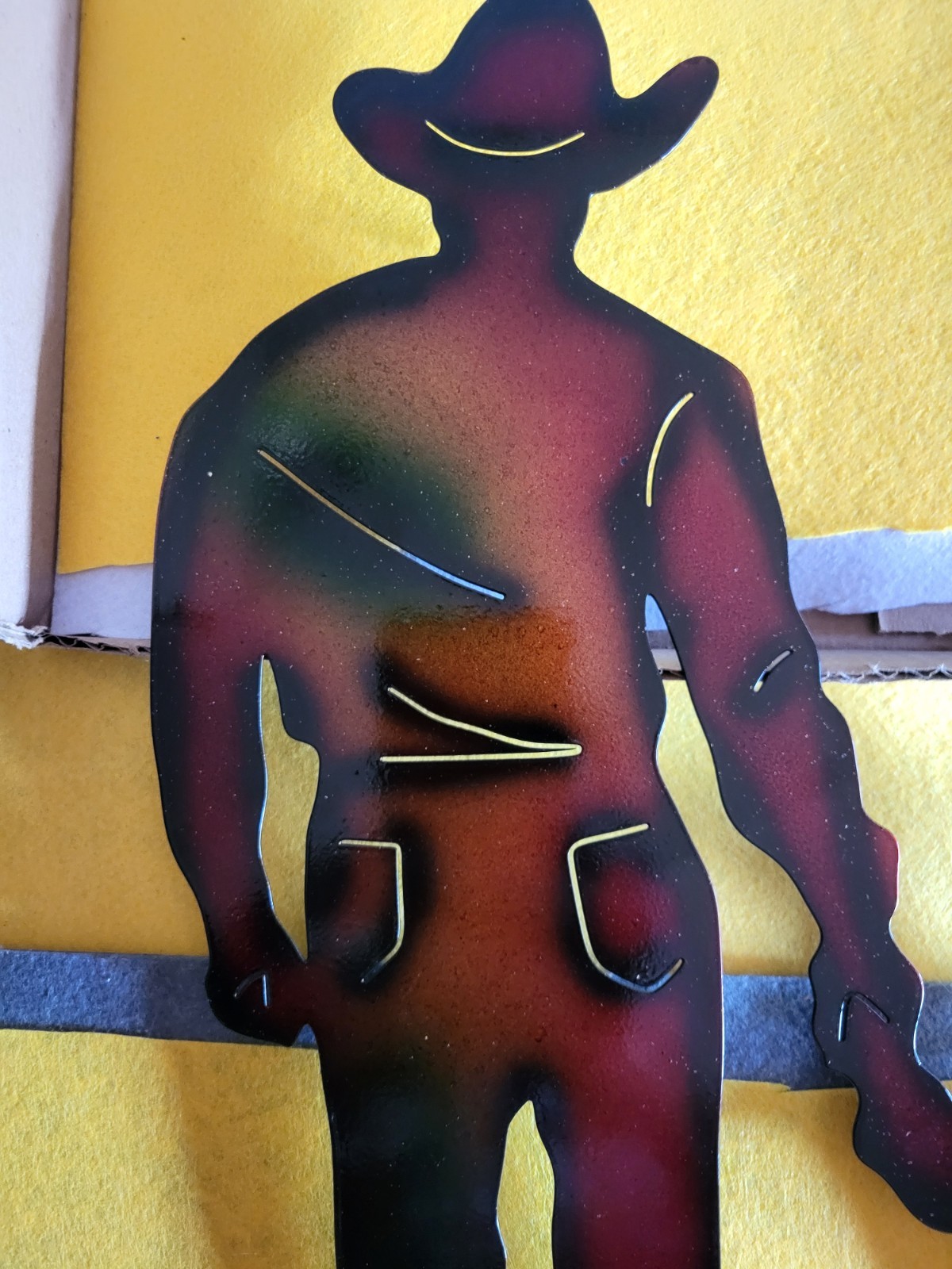 Metal Cowboy With Son Silhouette Wall Decor Rustic Western Accent 17 x 11.25 in