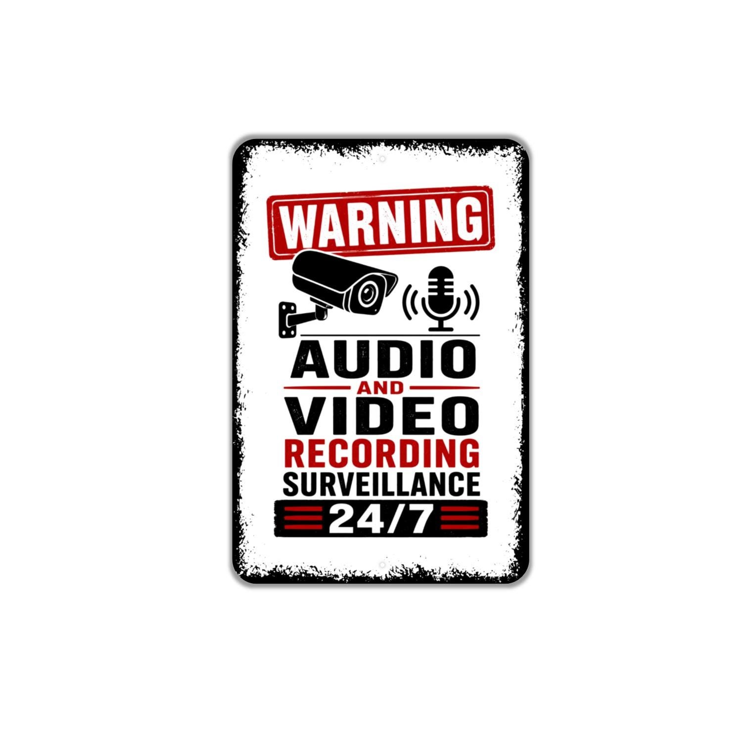 Warning Audio & Video Recording Surveillance 24/7 Metal Sign | Security