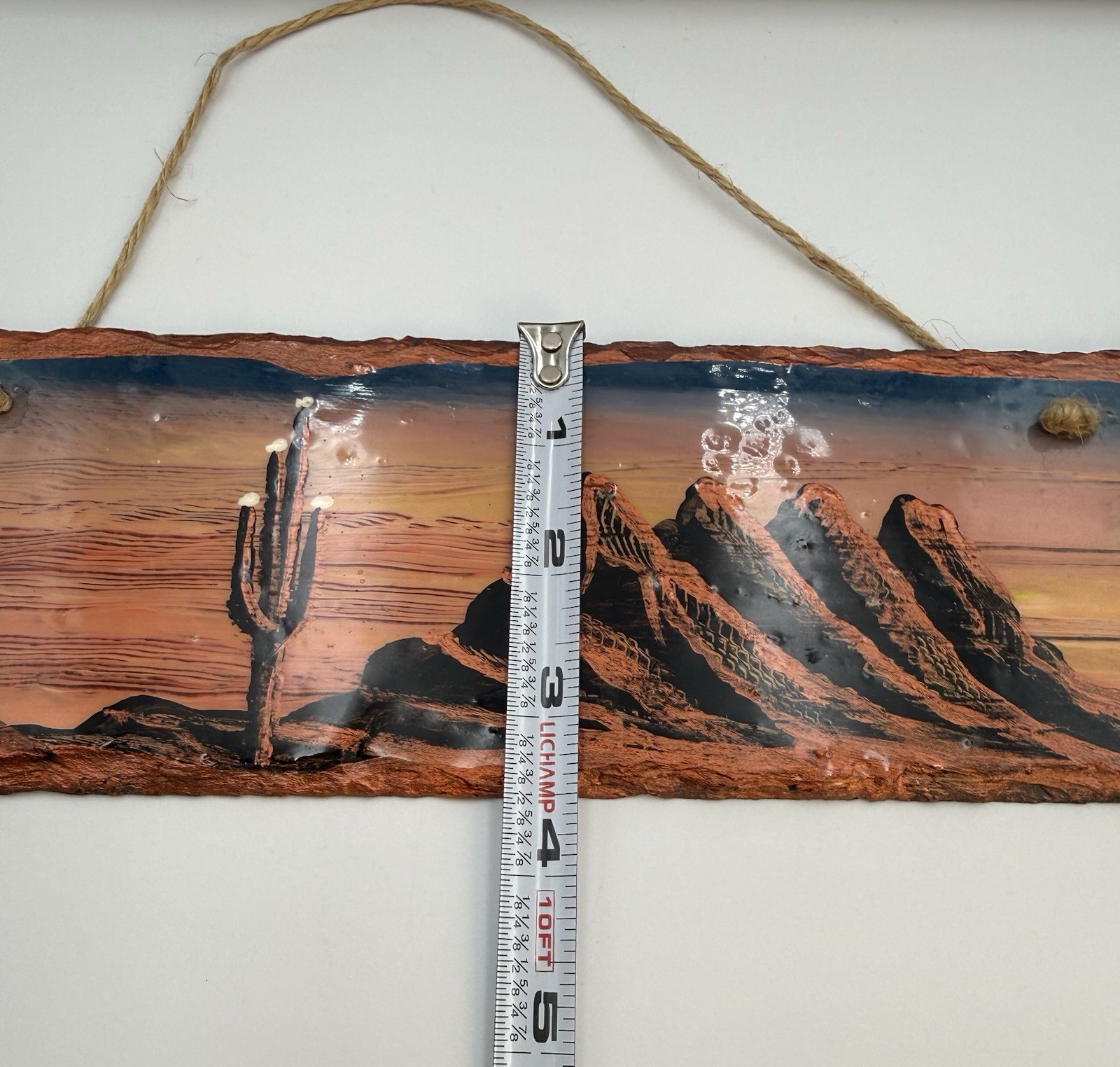 Vintage Flagstone Painted Desert Landscape Wall Hanging 11×3.5”