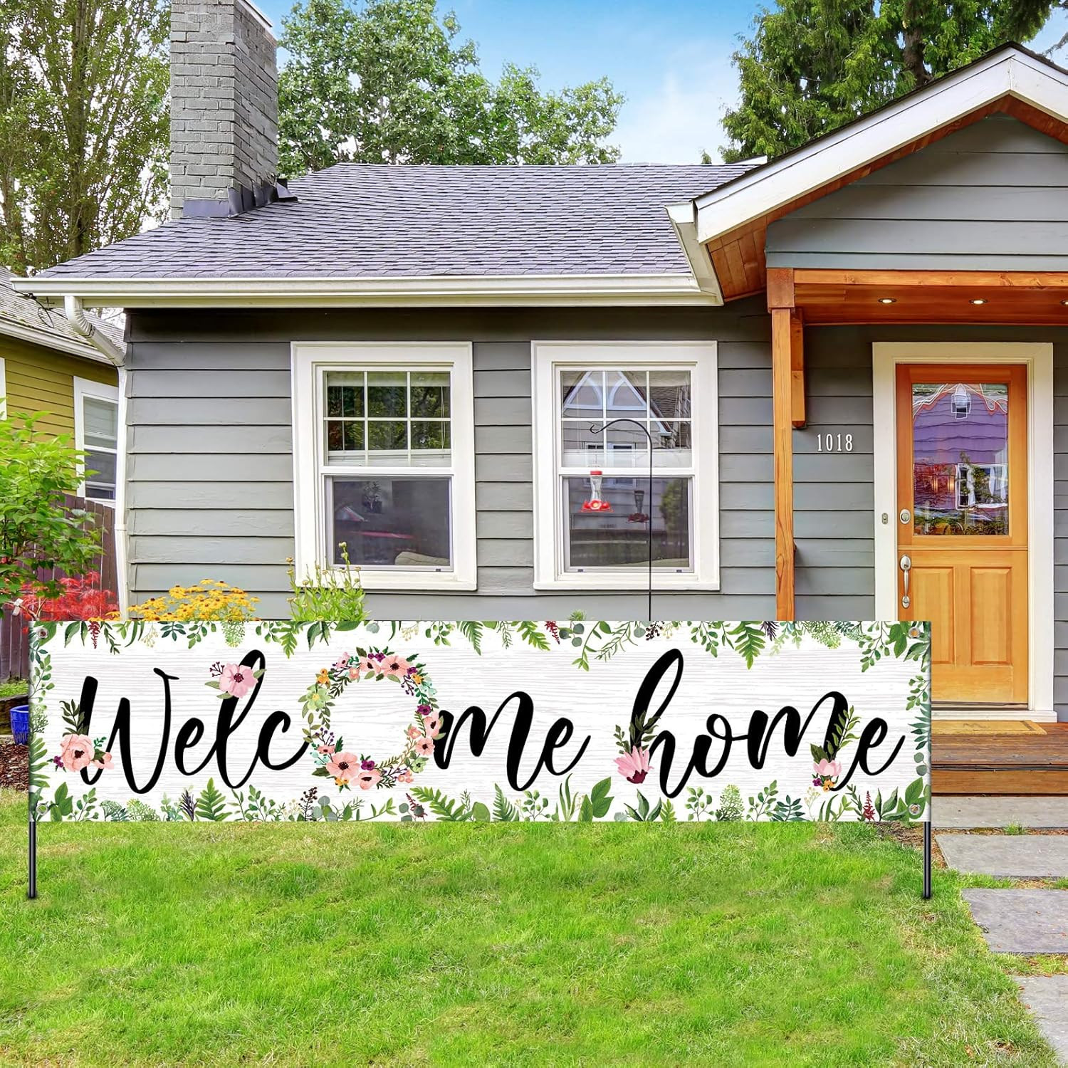 Welcome Home Banner Floral Hanging Sign with Rope Party Decor 71×15.7in