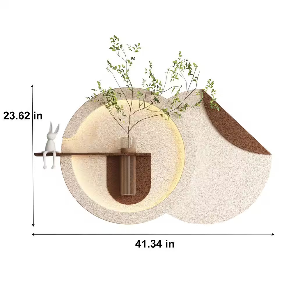 24 In. X 41 In. Light Coffee 3D Art Sculpture Wall Decor with Simulated Greenery