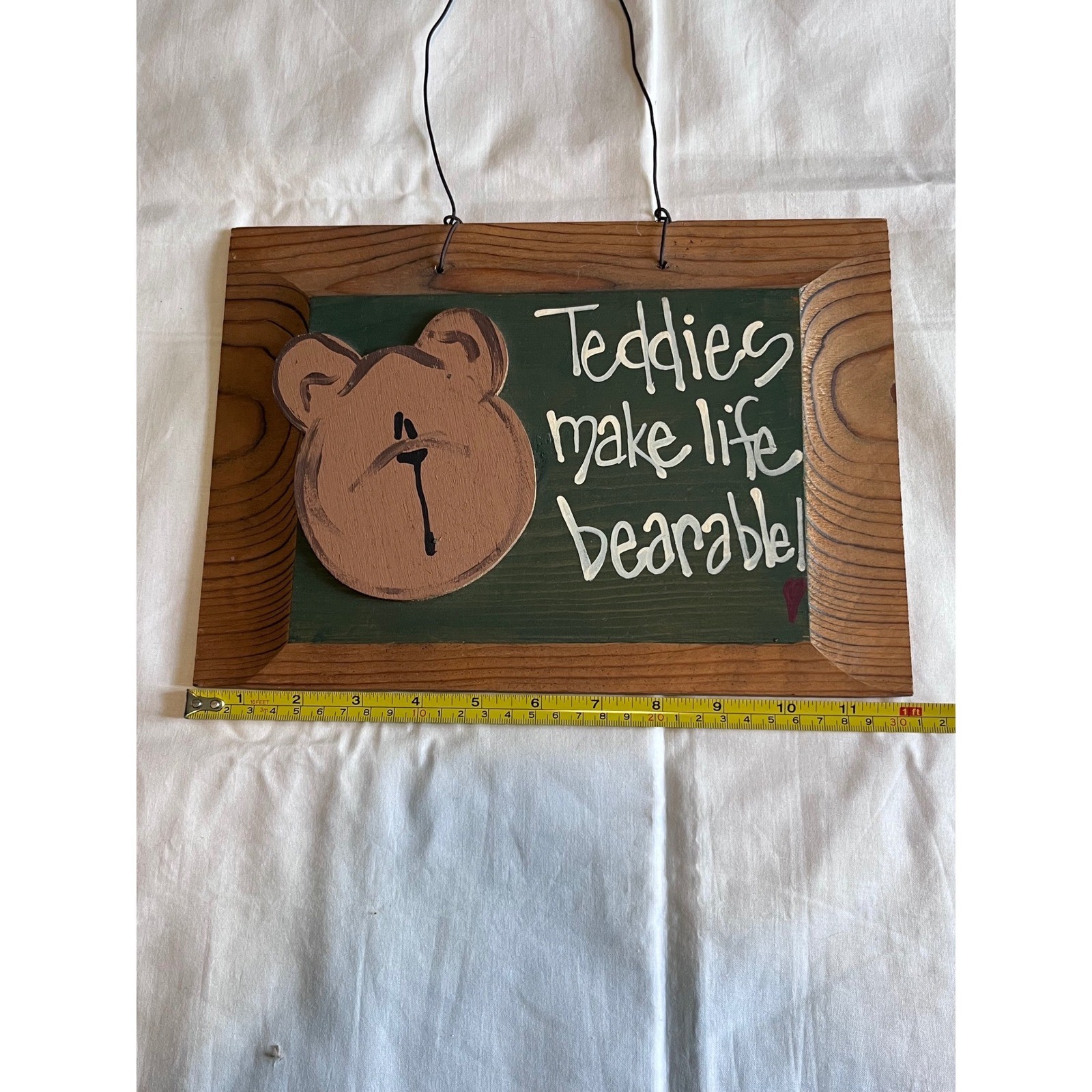 Vintage Rustic Wood Teddy Bear Wall Sign Teddies Make Life Bearable Decor 12×8.5