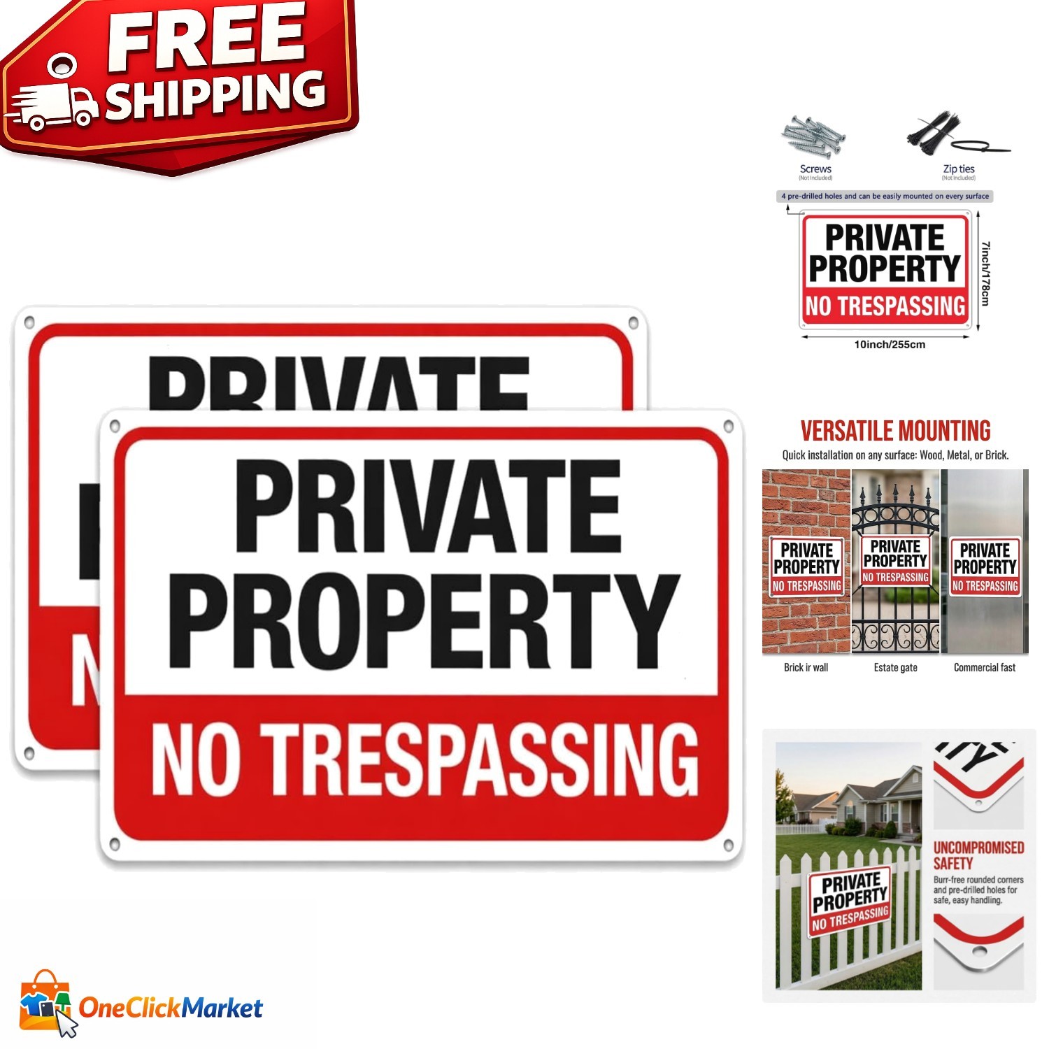 2-Pack No Trespassing Signs Aluminum 10×7 In – Durable & Weatherproof Security