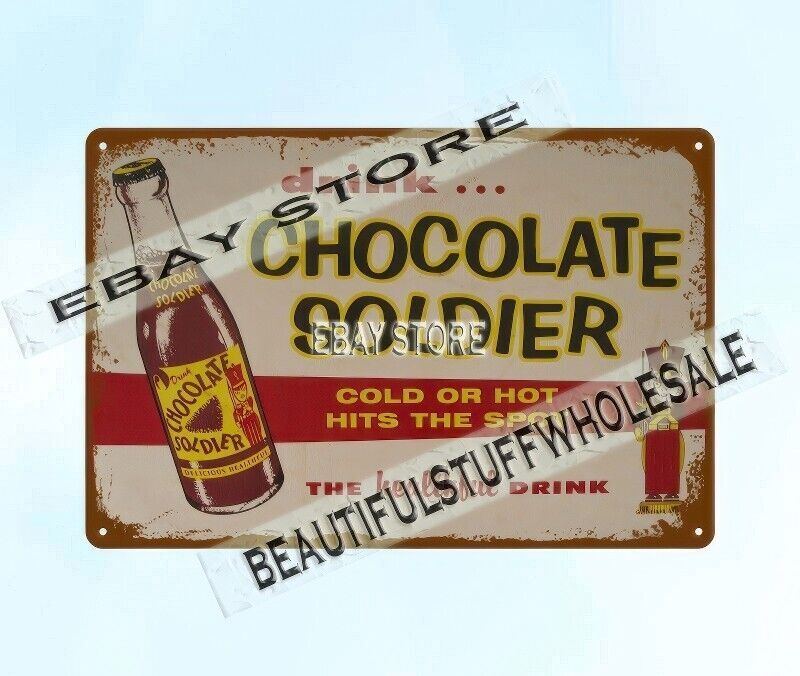 1950s CHOCOLATE SOLDIER SODA POP advertising collectibles metal tin sign rusty
