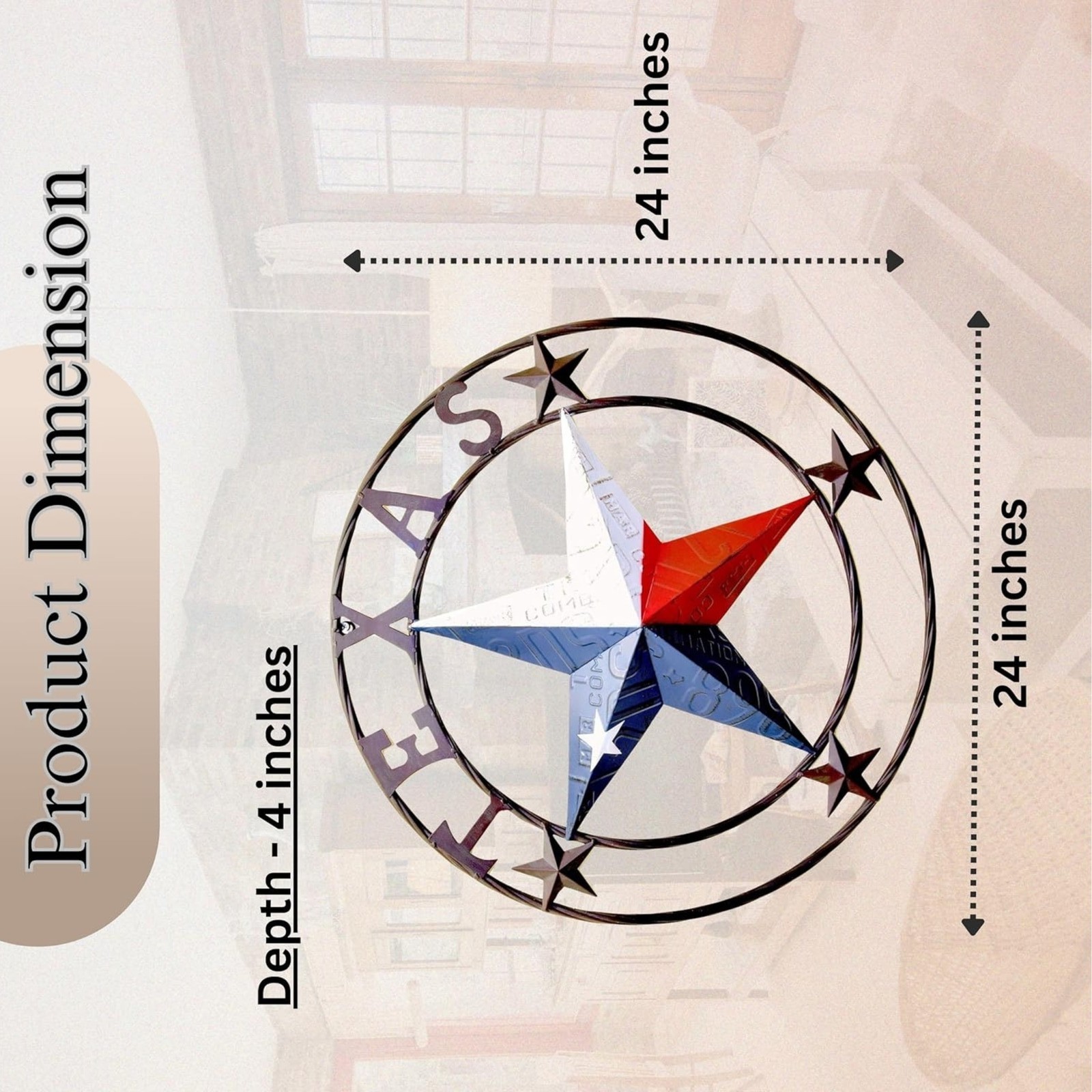 Rustic Metal Circle Texas License Plate Circle Star Wall Hanging Welcome Decor