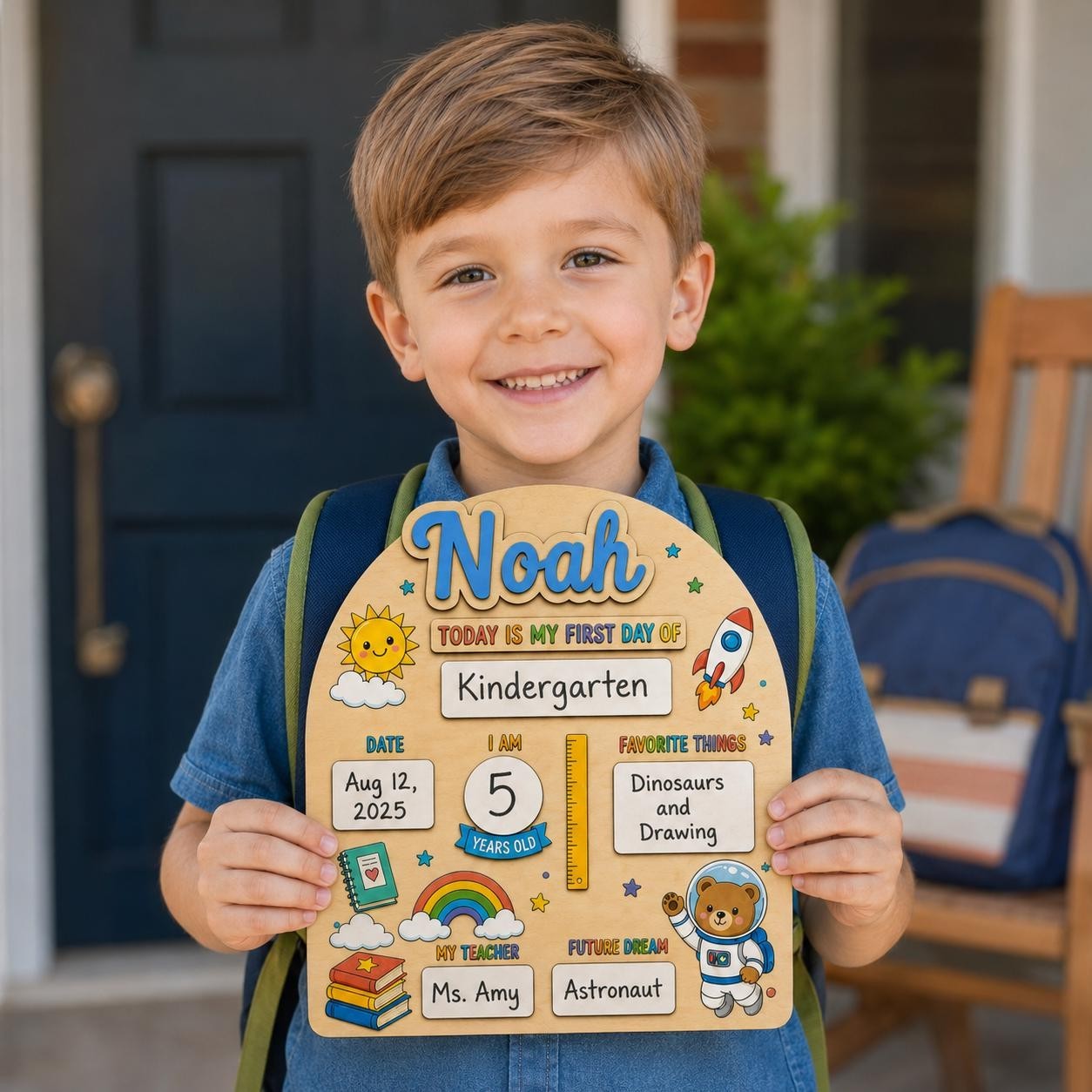 Personalized First Day School Sign, Reusable Wooden Milestone Board