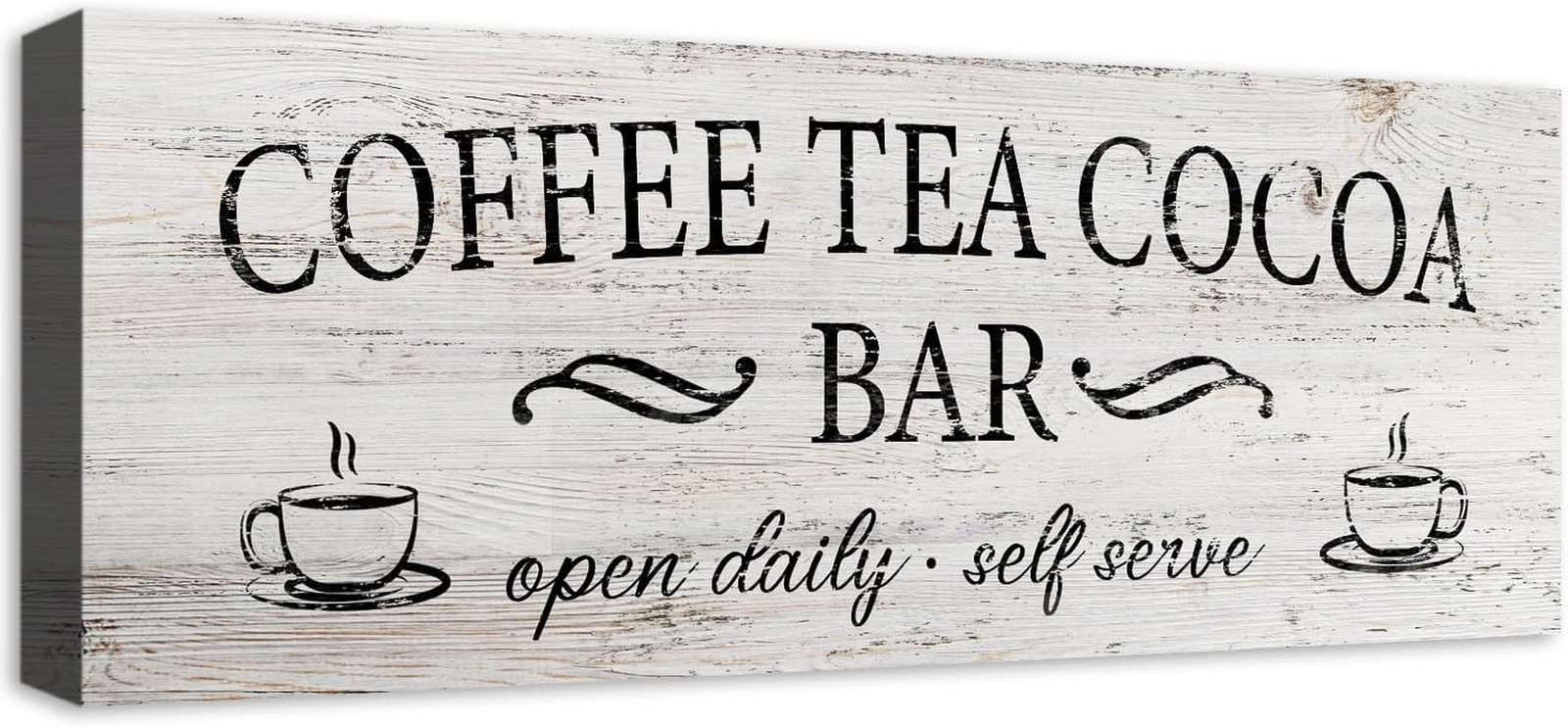 Coffee Tea Cocoa Bar Sign Decor Farmhouse Wall Plaque with Wood Grain Retro Cafe