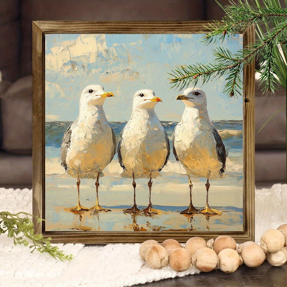2D Bohemian Seagull Wooden Framed Wall Decor Coastal Beach Art Housewarming Gift
