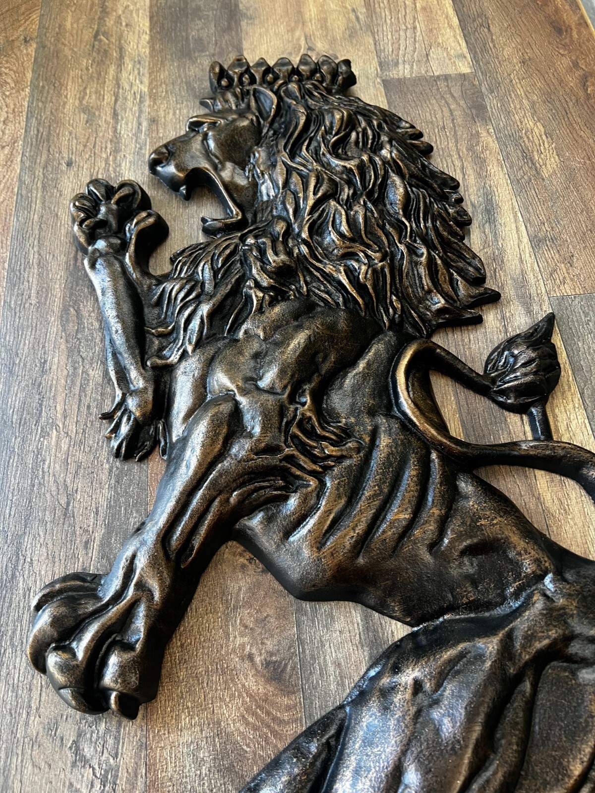 TWO X-Large Lion Wall Plaques, Metal Decor, Old World, Medieval, Royal, NEW