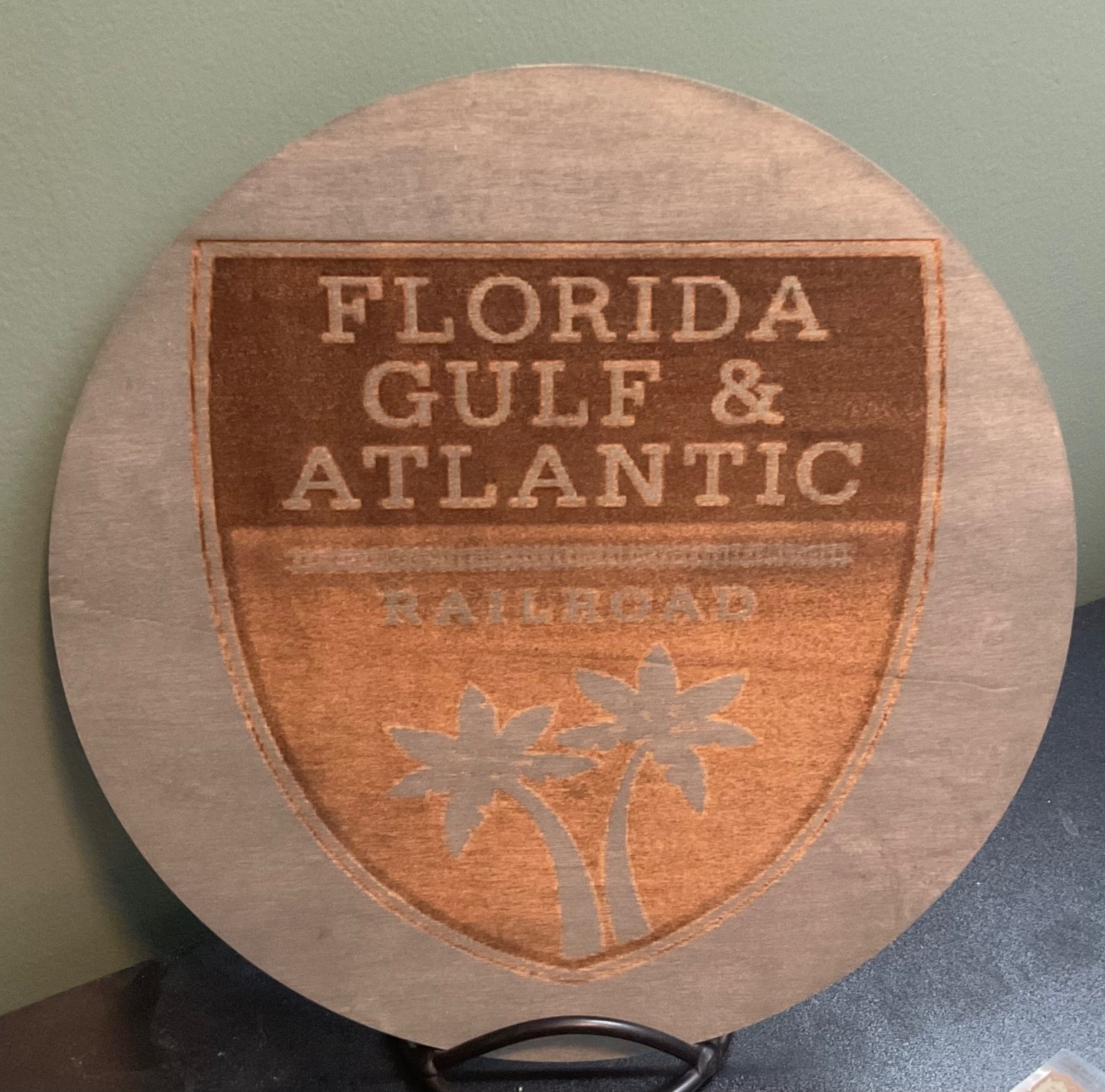 Florida Gulf and Atlantic Railroad Laser Engraved 14 Inch Round Sign