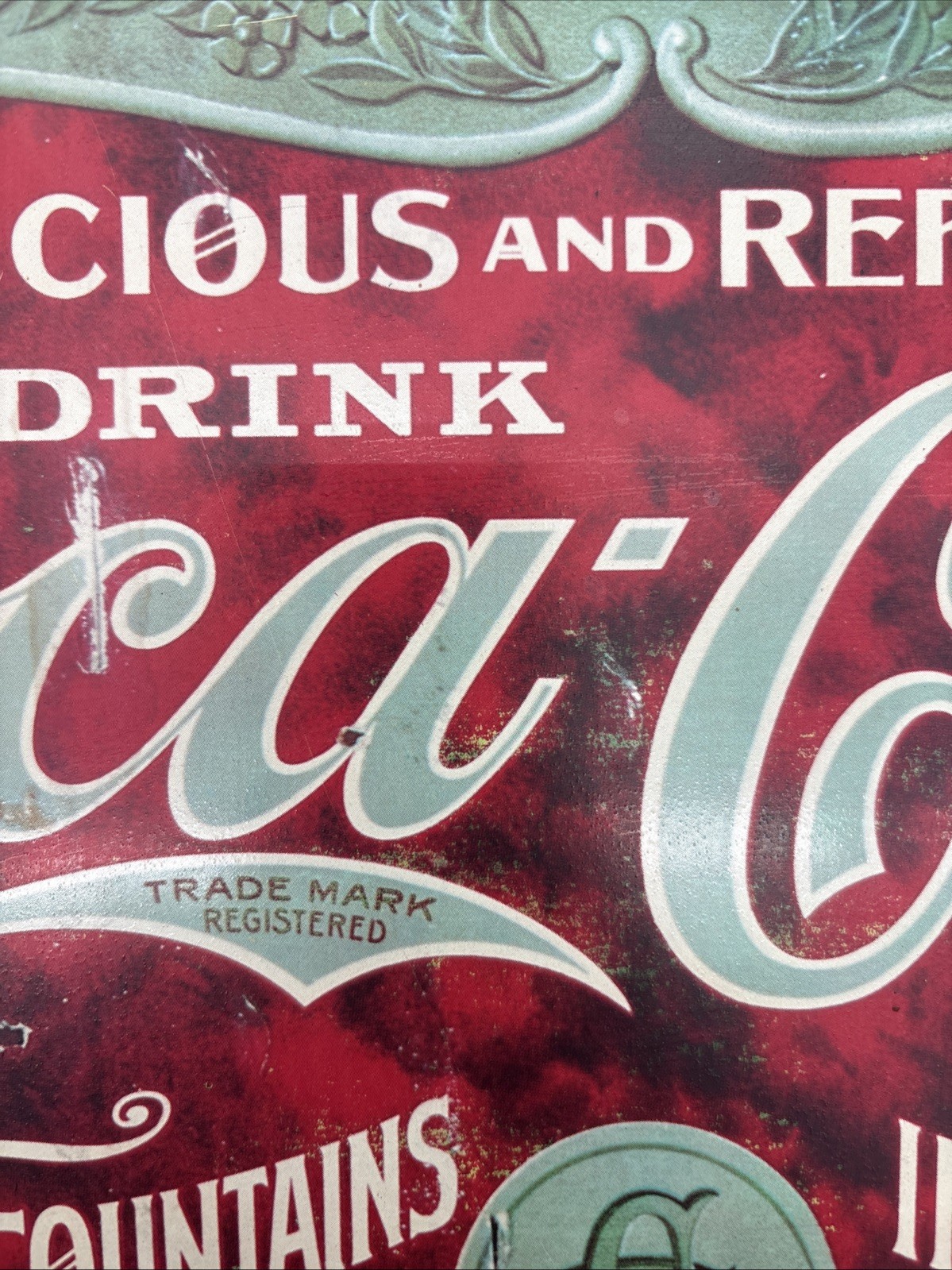 Vintage Metal Coca Cola Sign Faux Antique 5 Cents 16 in x 9 in