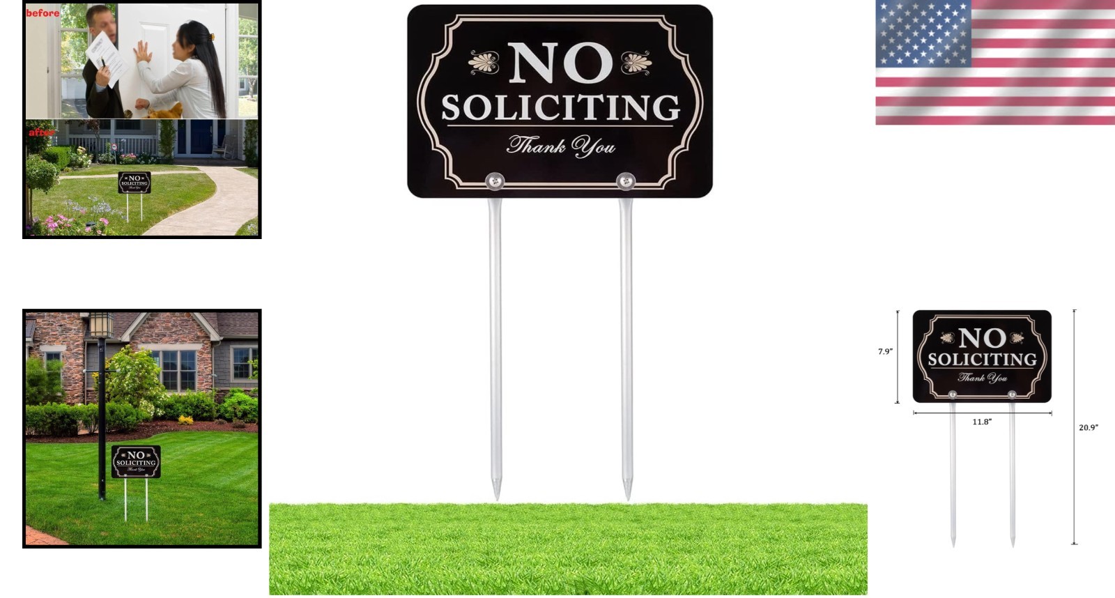 Elegant No Soliciting Yard Sign – 12×21 Inch Aluminum for Instant Curb Appeal
