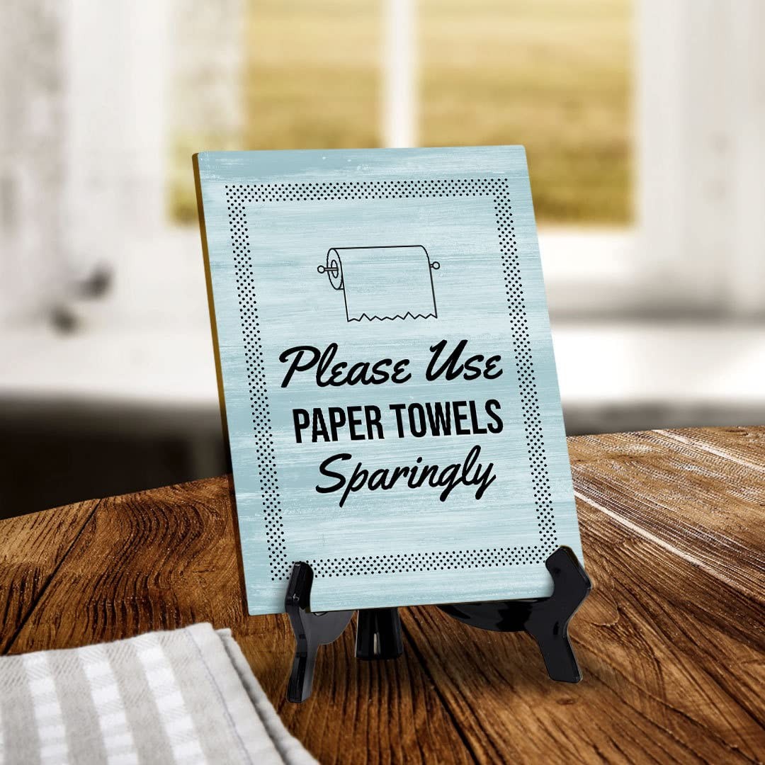 Please Use Paper Towels Sparingly Restroom Table Sign with Acrylic Stand (6×8“)